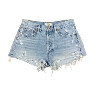 Agolde Parker High Rise Distressed/Ripped Light Wash Cutoff Jean Shorts